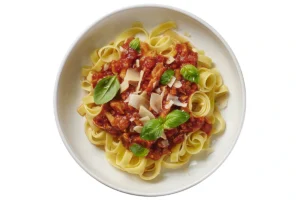 Traditional tagliatelle al ragù served in Bologna trattoria