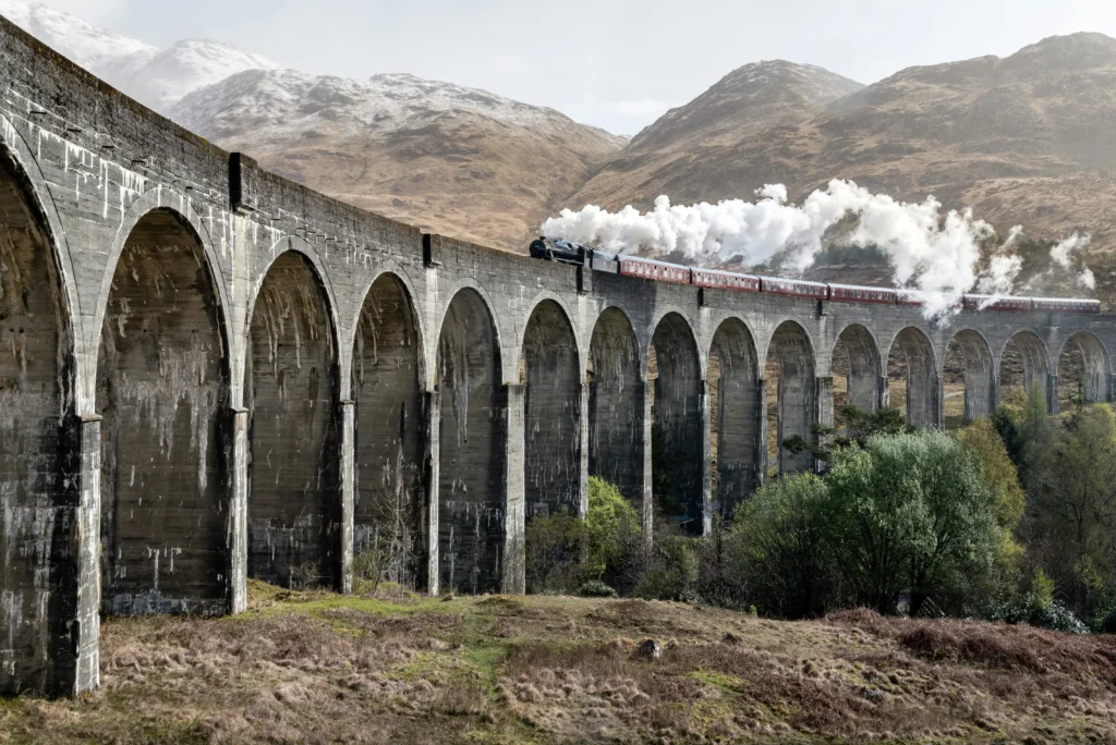 Best European train crossing Glenfinnan Viaduct in Scottish Highlands