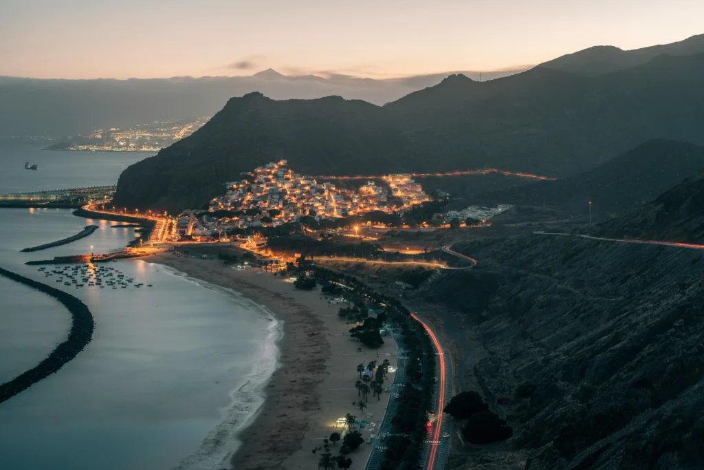 Volcanic beach and mountains in Tenerife – warm places to visit in December